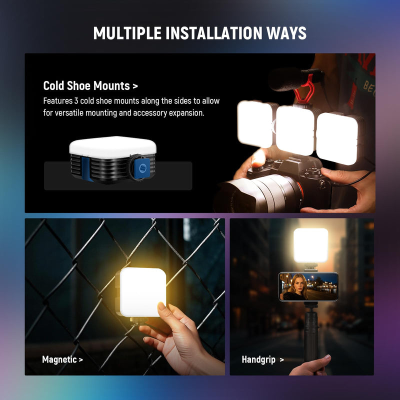 NEEWER Magnetic RGB Camera Video Light with Desk Tripod Stand & 3 Cold Shoes, Upgraded APP Control, CRI97+ 2500-8500K 2000mAh Rechargeable Photography Recording Small LED Panel Lighting, RGB62