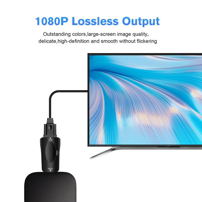 HDMI to VGA Adapter, 1080p HDMI Male to VGA Female Adapter with 3.5mm Audio Jack Cable Compatible with Monitor, Laptop,Computer, Projector, HDTV, Chromebook and More (Black) Black