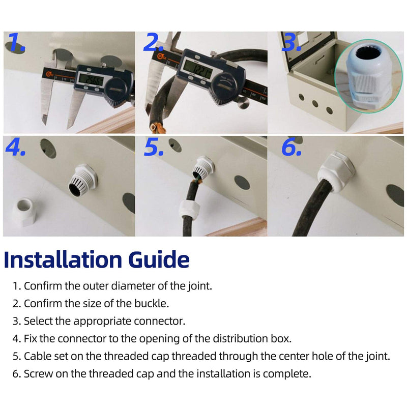 32 pieces cable gland set, ARPDJK adjustable 3-15 mm IP68 cable glands, gray cable gland, waterproof, M12, M16, M20, M25