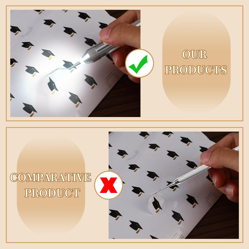 Therwen 3 Pcs Weeding Tools for Vinyl with LED Light Set Pin Pen Weeding Craft Tweezers Tools for Cutting Machines Crafting Accessories Vinyl Paper Iron on Projects Adults(Silver) Silver