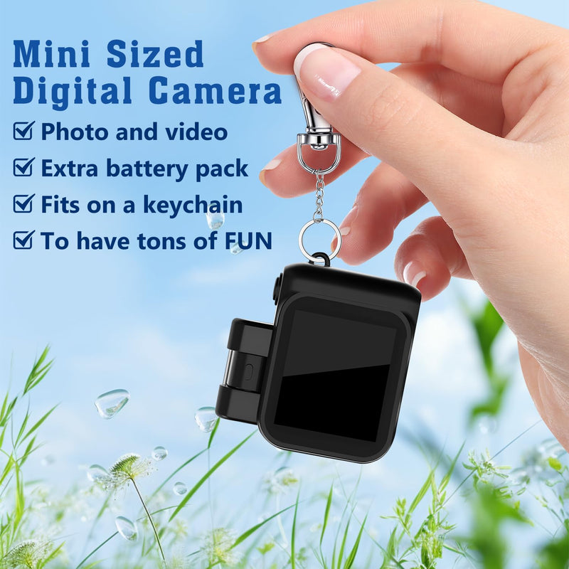 Mini Camera Keychain, Mini Retro Digital Camera,Retro Snap,1080P Hd with LED Flash Light,Nostalgic Photos,Vintage Video Effects,Great Gift Idea, White