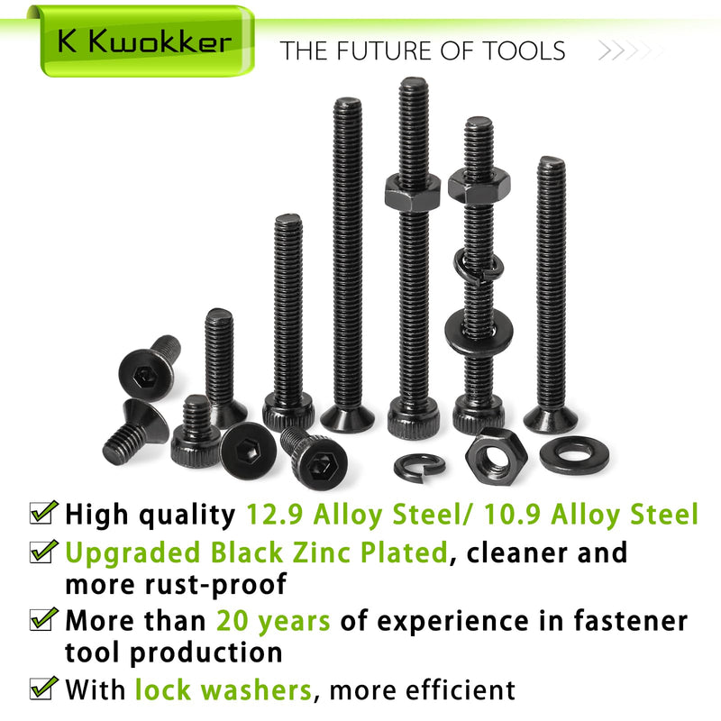 2540Pcs M3 Screw Kit 4MM to 35MM, M3 Socket Head Screws & Flat Head Screws, Upgraded Zinc Plated Assorted Nuts and Bolts Assortment Kit Black M3 Screws with Nuts, Washer and Lock Washers K. M3