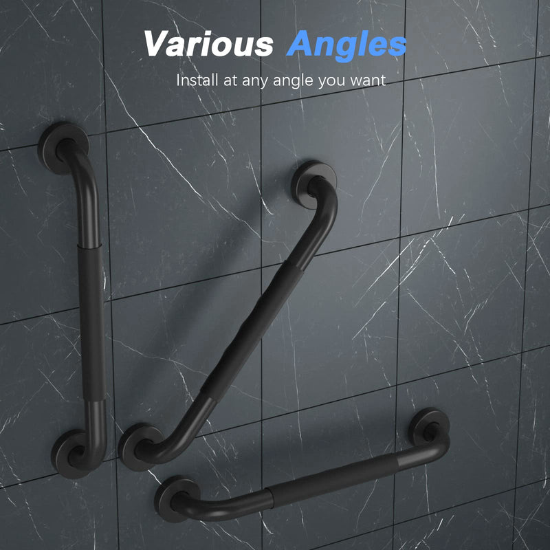 2 Pack 16 Inch Anti-Slip Shower Grab Bars w/Rubber Grip, iMomwee Stainless Steel Bathroom Wall Mount Matte Black Grab Bar Handle, Safety Balance Handrail, Handicap Elderly Senior Assist Bath Handle matte black with rubber grip