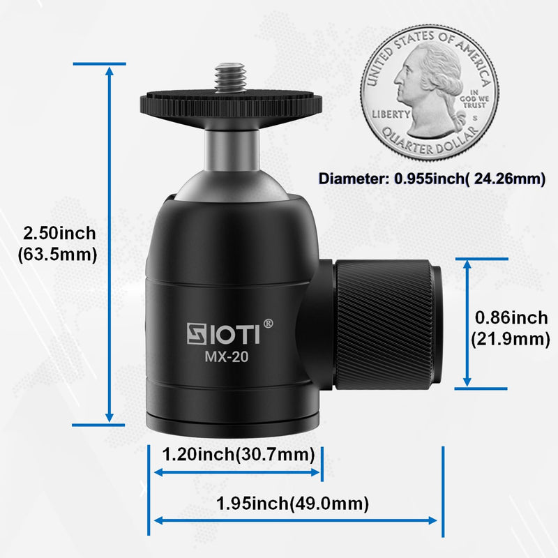 SIOTI Tripod Swivel Mini Ball Head, with a Hot Shoe Mount, Panoramic 360° Vertical Pan 90°, Compatible with Digital Camera/Compact DSLR/Cell Phone/Monopod/Light Stand/Action Camera etc. Mini Ball Head with Hot Shoe