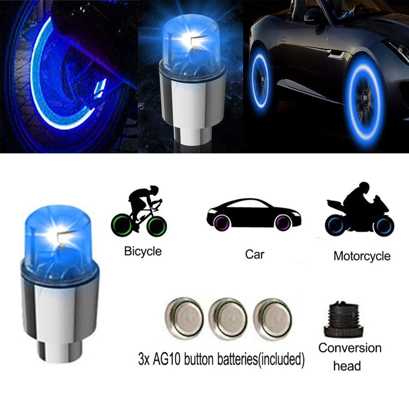 12 PCS LED Wheel Lights Flash Light Tire Valve Cap Lamp for Car Trucks Motorcycle Bike (Blue) Blue