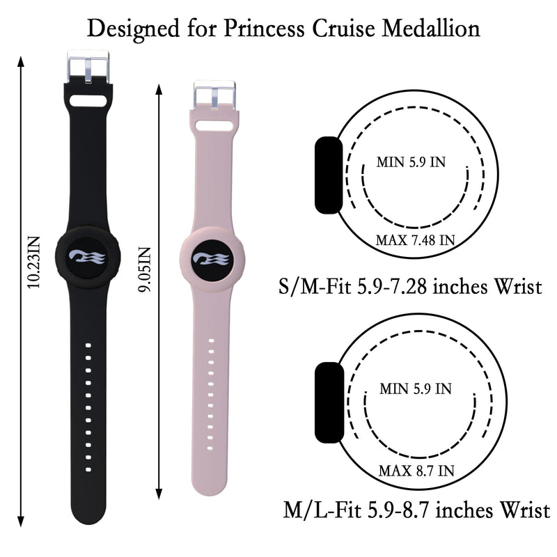 4 Pack Princess Cruise Medallion Holders for Kids and Adults, Silicone Wristbands for Carnival Ocean Medallion - 2 Sizes (S/M and M/L) in One Pack, Black and Dark Blue (M/L), Pink and White (S/M)