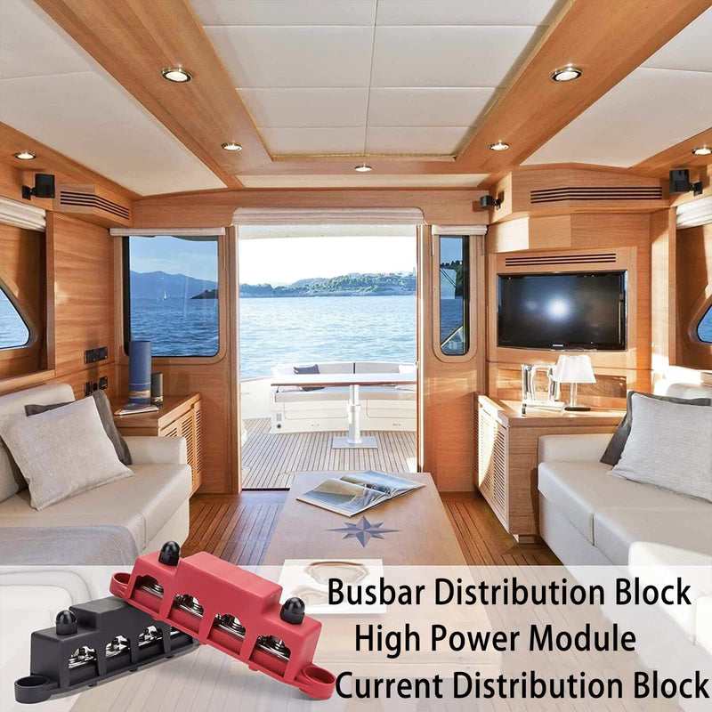 250A 12V BusBar 3/8" Power Distribution Block 4 Studs Junction Block Automotive Marine Battery Busbar Terminal Block with Cover 12 Volt Negative&Positive