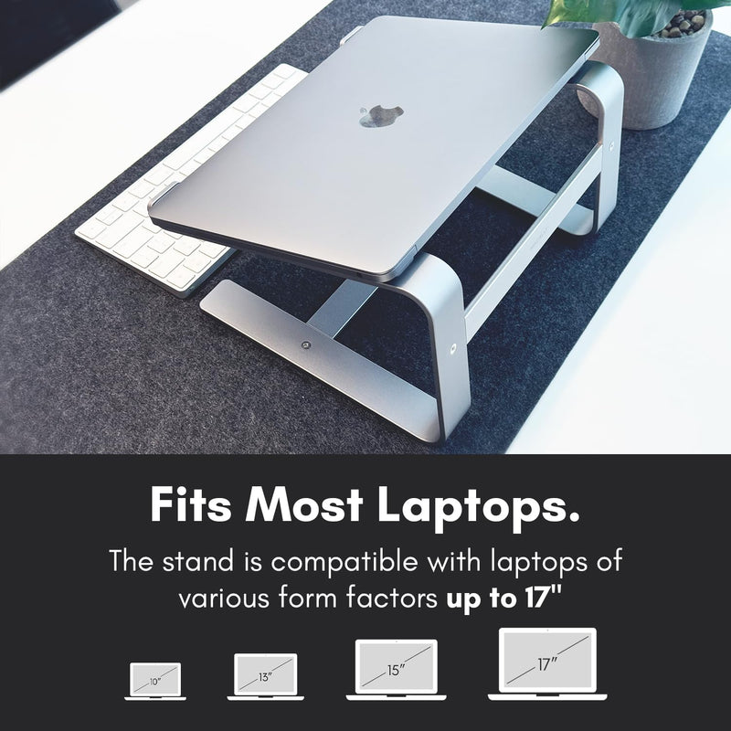 Macally Aluminum Laptop Stand for Desk - Works with All MacBook/Pro/Air & Laptops Between 10” to 17.3” - Sleek and Sturdy Laptop Riser - (ASTANDSG), Space Gray Stand Only