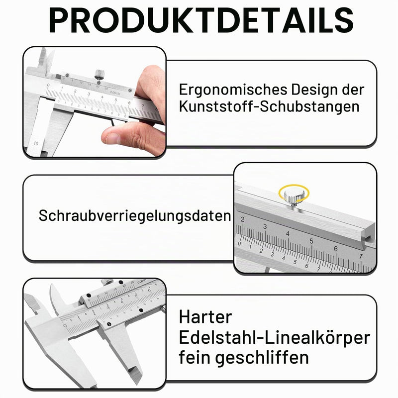 Rierousy Stainless Steel Vernier Caliper 150 mm Precision Caliper with Locking Screw, Calliper, Digital Caliper for Household and Industry Measuring Caliper Analogue