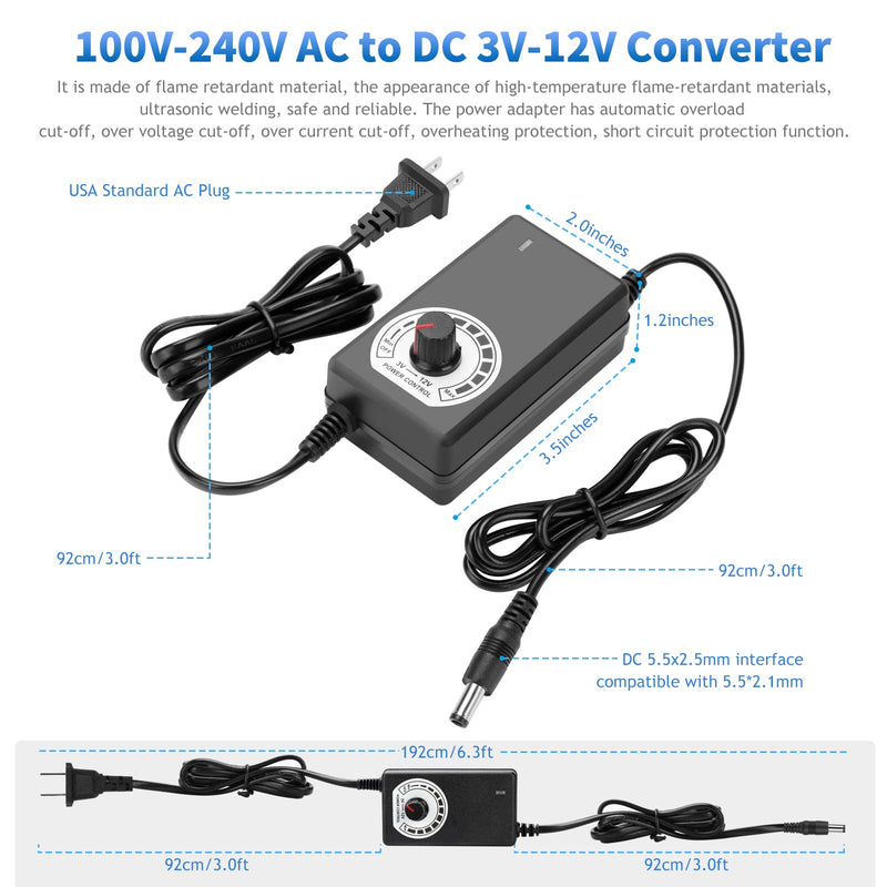 3X 120mm Computer Fan with AC Plug, AC 110V 120V 220V 240V Cabinet Cooling Fan with Speed Controller, Cooling for Windows, Plant Cabinet, Crawl Space, Basement, Laundry Room, Garage, Attic