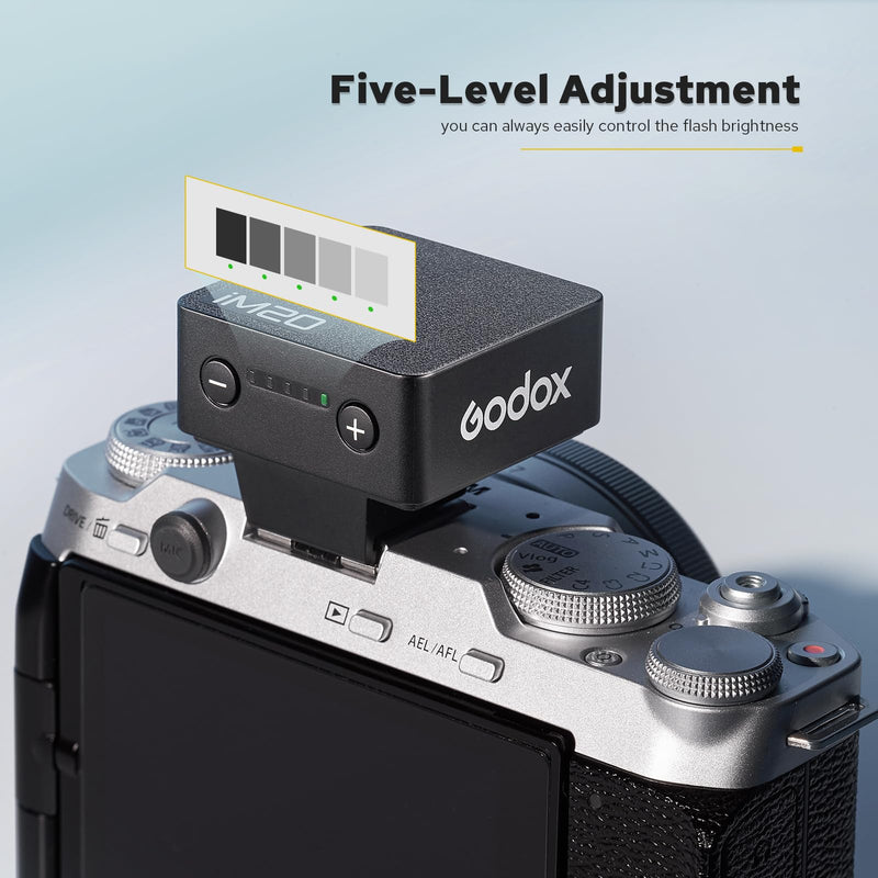 Godox iM20 Mini Flash, USB C Charging Built-in Battery with 5 Levels Flash Power for Canon/Sony/Fujifilm/Nikon/Panasonic/Olympus, Godox Flash, for Sony ZV1 Flash, Camera Flash