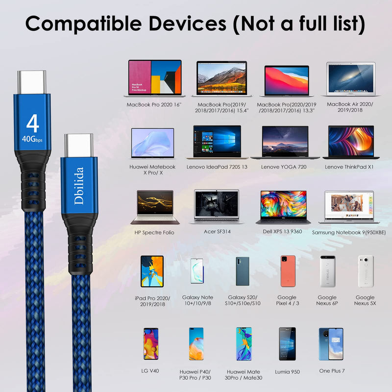 Thunderbolt 4 Cable 6.6FT Compatible, 240W, 40Gbps, 8K 60Hz, 4K 144Hz USB 4 USB C Cable for MacBook Pro/Air, SSD, Dell XPS HP, iPhone 17, SSD, Mac mini M4 Pro 6.6Feet