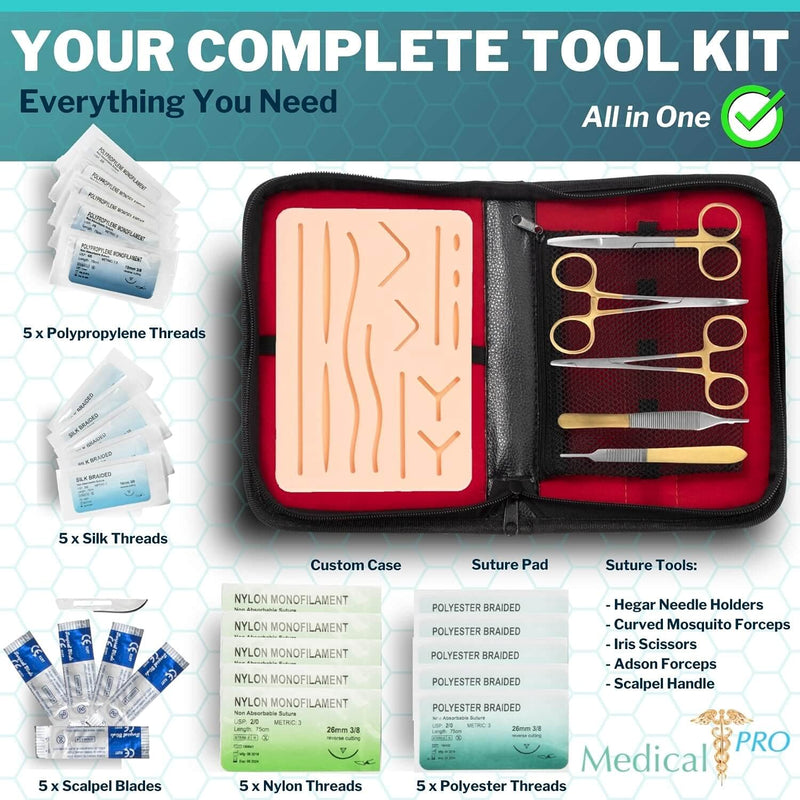 Medical Pro Full Suture Kit - Premium Suture Practice Kit with Tools and Suture Pad - Ideal Suture Kit for Medical Students - Complete Suturing Kit with Medical Grade Sutures - Surgical Training