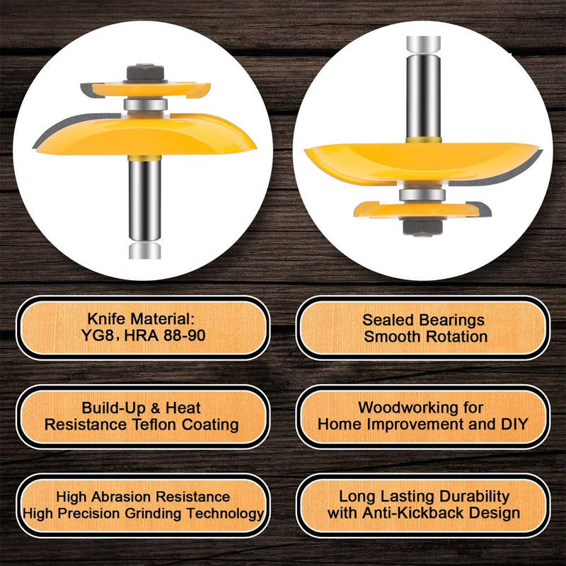 OLETBE 3 PCS Router Bit Set, 1/2-Inch Shank Round Over Cove Raised Panel Cabinet Door Rail and Stile Router Bits, Woodworking Wood Cutter, Wood Carbide Groove Tongue Migue Milling Tool(T-VB1) T-VB1