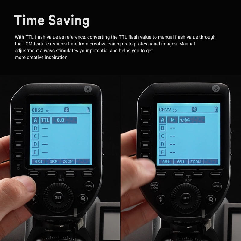 Godox XProII-S Wireless Flash Trigger for Sony Cameras, 2.4G TTL Wireless Flash Transmitter HSS 1/8000S, TCM Transform Function, Bluetooth Connection, New Hotshoe Locking, Large LCD Display