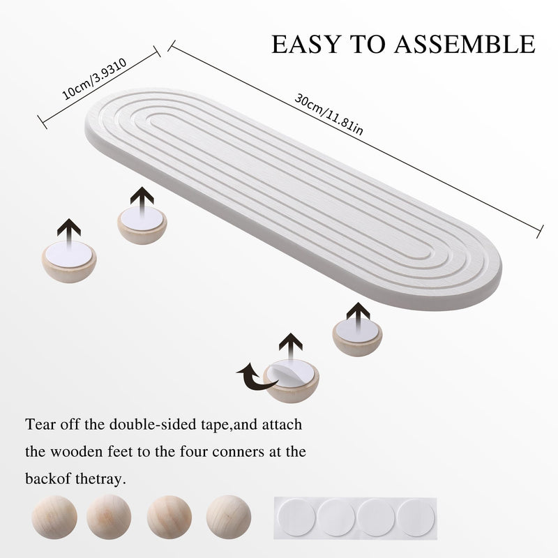 2PCS Water Absorbing Stone Tray for Sink, Quick Drying Diatomite Bathroom Tray Countertop, Stone Drying Mat for Kitchen Counter Faucet, Soap Dish Dispenser Vanity Organizer, White-11.8" x 4" White3