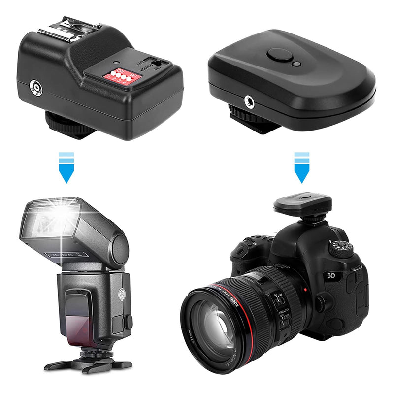 Flash Trigger Set, 433MHZ 16 Channel Speedlite Studio Shutter Release Transceiver Kit, with 1 Transmitter 3 Receivers 1 Sync Wire Cable, for, for Nikon