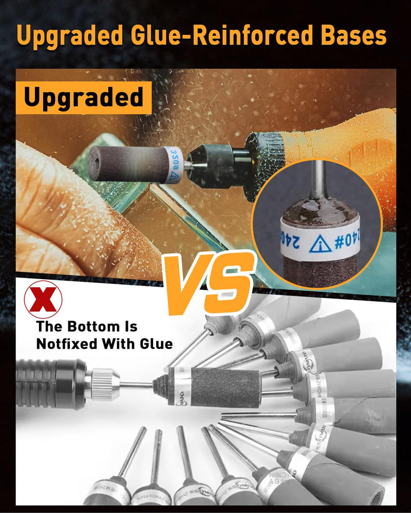 Sanding Sleeves Set for Dremel Rotary Tool Sanding Attachments, 180/240/320/600/1000/1500/2000 Grit Sanding Rollers, Accessory Set with 3 mm Shaft for Metal Stone and Wood Grinding 28 pieces mix