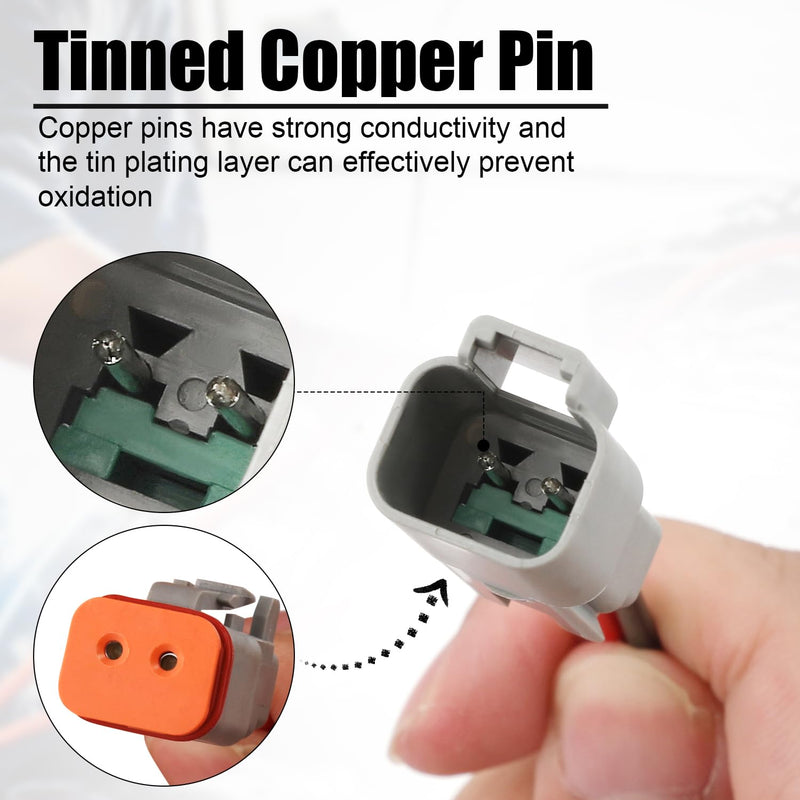 5 Sets DT 2 Pin Connectors, Waterproof Automotive Electrical Connector Male&Female Plug Wiring Harness for Deutsch Connector Kit with 16 AWG Cable Wire for Car Truck Boat Motorcycle (Grey)