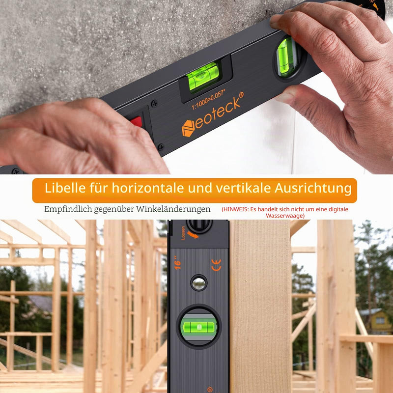 Neoteck Digital Protractor 400 mm with LCD Spirit Level 225° Angle Gauge for Vertical Horizontal Double Spirit Level - Black
