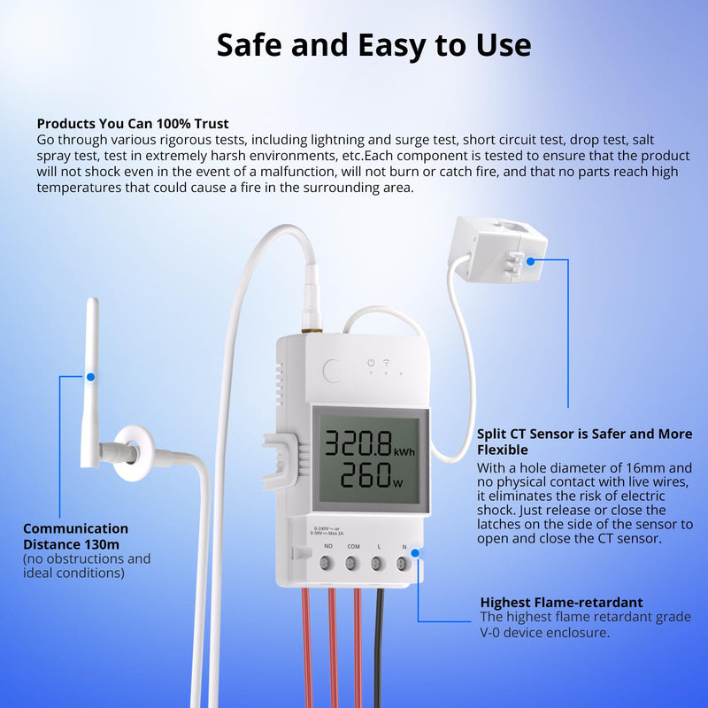 SONOFF POWCT Smart Power Meter, WiFi Connected Switch with Overload Protection, Real-Time Energy Monitoring, LCD Display, Work with Amazon Alexa/Google Home/IFTTT