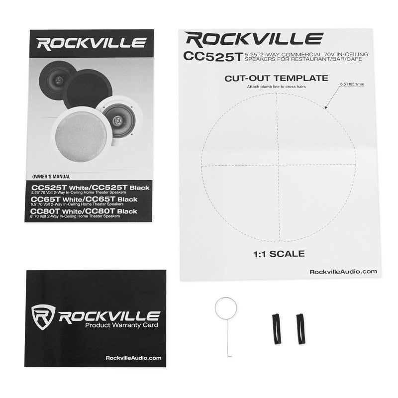 Rockville Pair CC525T Black 5.25" Commercial 70v Ceiling Speakers, 2-Way Audio, Aimable Tweeter, Paintable Grill, for Restaurants/Bars/Cafes