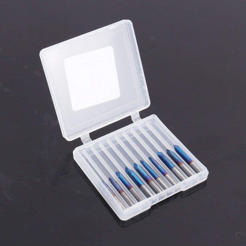FoxAlien 10pcs Triangular CNC Router Bits V-Bit, 60 Degree 0.1mm Engraving Bits, 1/8” Shank Nano Blue Coating Sharp Pyramid Bits for Acrylic Wood MDF Aluminum Lettering Sign Making 60deg*0.1