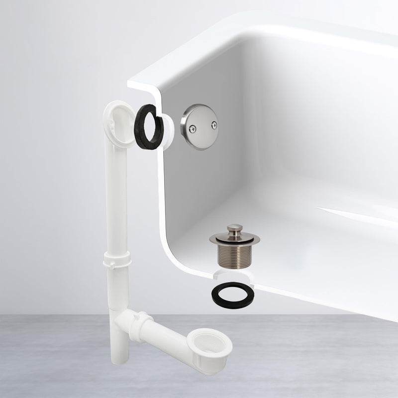 Westbrass 597244-07 White 1-1/2" Tubular Pull & Drain Bath Waste Drain Kit with 2-Hole Overflow Faceplate, Satin Nickel 1 Pack