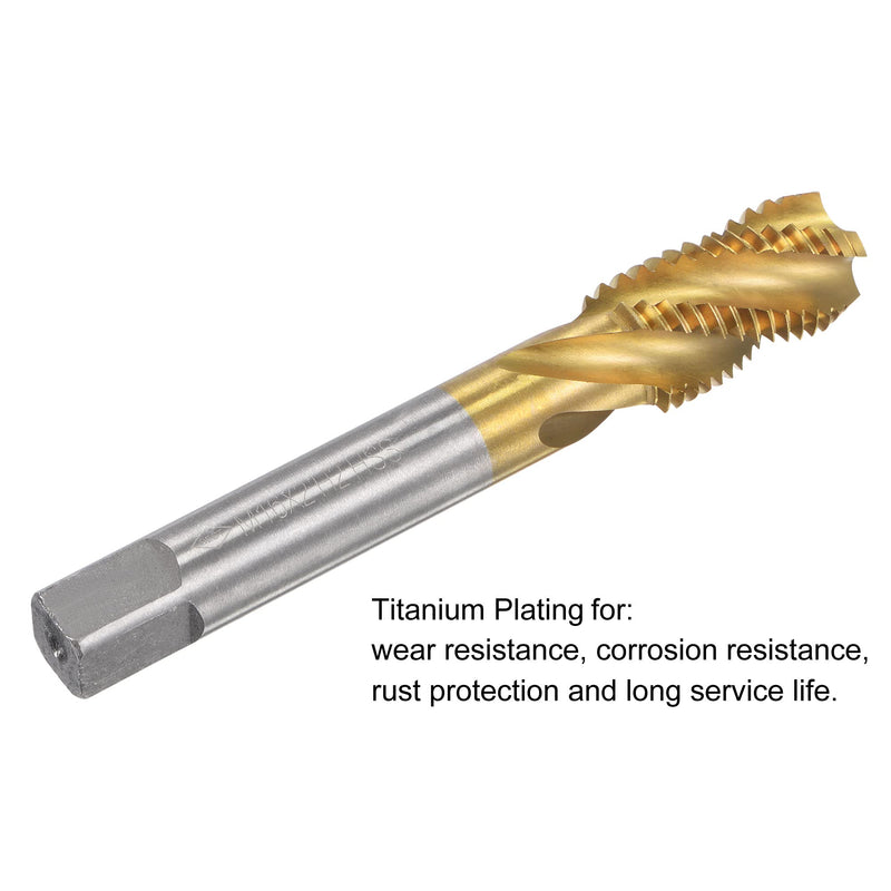 sourcing map Tap with Spiral Groove M16 x 2 High Speed Steel Titanium Coated Machine Tap 4 Flute Thread Cutting Tool H2 Tolerance