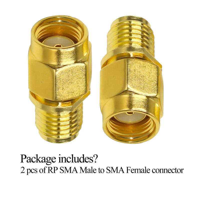 2PCS SMA Coax Connector Cable Gender Changers, SMA Female to RP-SMA Male Coax Adapter Low Loss Coaxial Connector for Radio Antenna, Audio Gold