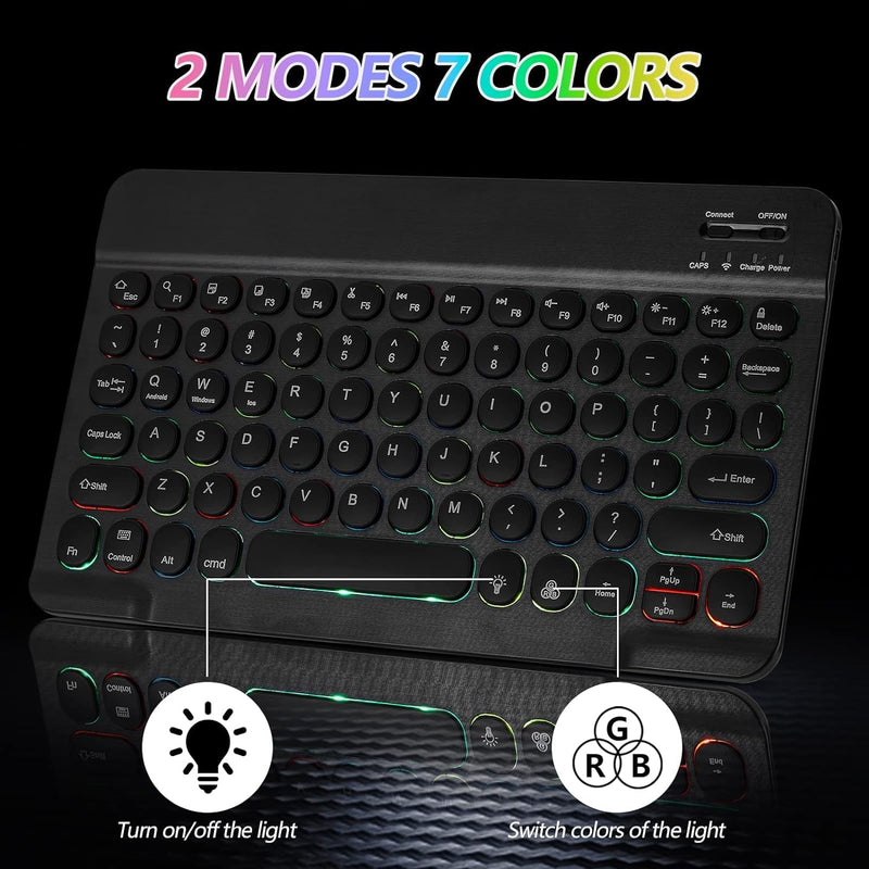 2 Pack Ultra-Slim Bluetooth Keyboard and Mouse Portable Rechargeable 7-Color Backlit for Apple iPad iPhone Samsung Tablet iPhone Smartphone iOS Android Windows Round keys(Black+Pink) black+pink