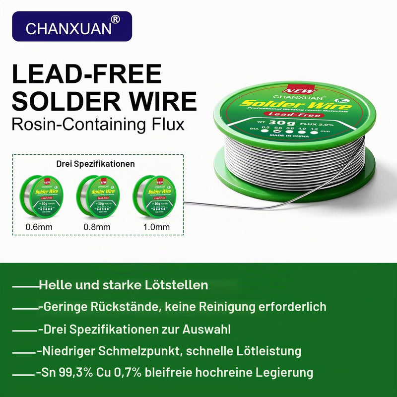 Lead Free Solder 0.6 mm, Sn99.3% Cu0.7%, 30 g Solder with Flux | Soldering wire with rosin core, for electric soldering repair and DIY