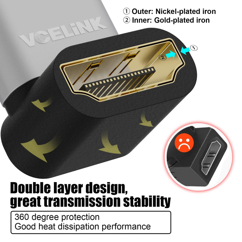 VCELINK 8K@60Hz HDMI Right Angle Adapter, 90 Degree and 270 Degree HDMI Adapter Male to Female, HDMI 2.1 Cable Adapter with 4K@120Hz, HDR, eARC for for HDTV Switch Laptop PS4 PS5 Xbox, 2-Pack