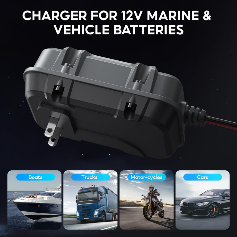 2A 6V/12V Smart Battery Charger Plug in – Auto Maintainer & Desulfator for AGM/Lithium – Trickle Charging for Cars, Boats, RVs 1 Bank(2A)