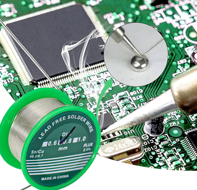 luckaide solder, 0.8 mm solder with flux, lead-free solder with rosin core Sn99 Ag0.3 Cu0, soldering wire 20g for the repair and DIY of electronic electrical soldering components 0.8mm 20g