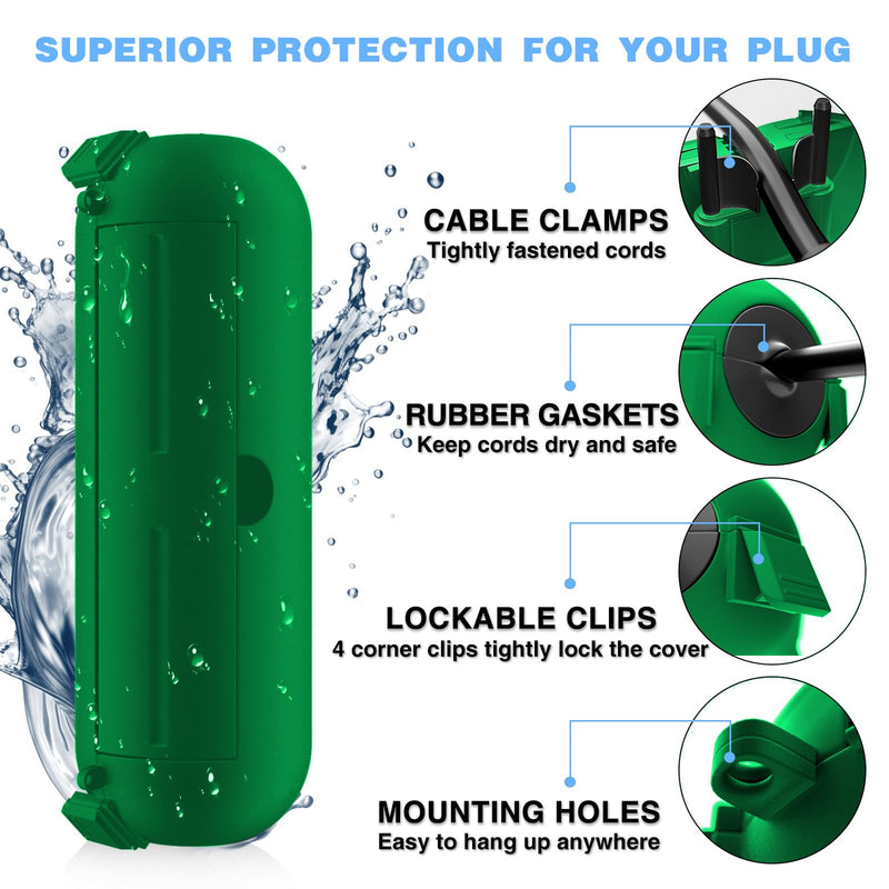 Flemoon [6 Pack] Outdoor Extension Cord Safety Cover with Waterproof Seal, Weatherproof Electrical Connection Box to Protect Outdoor Outlet, Plug, Socket, Christmas Holiday Decoration Light, Green Small Box: 5.3" L x 2" W x 2" H 6