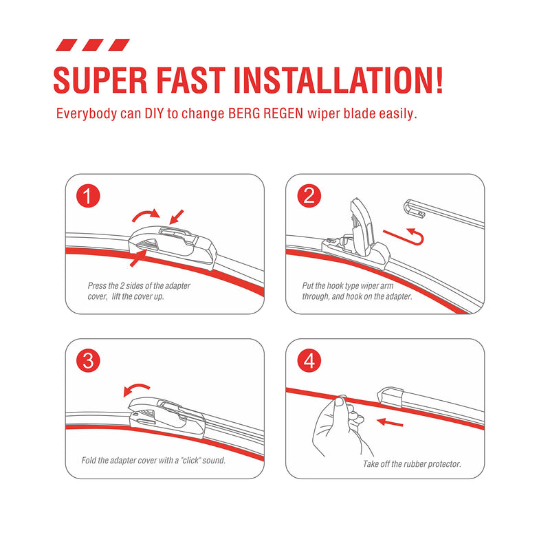 OEM Quality Performance Premium Beam windshield wiper blades 26 and 16,All-Season Auto Replacement Windshield Wiper Blades,Fit Toyota Corolla 19-09 RAV4 20-13,Accord 20-18,CR-V 16-12 Elantra +More 26''+16'' (Pair For Front Windshield) Hook