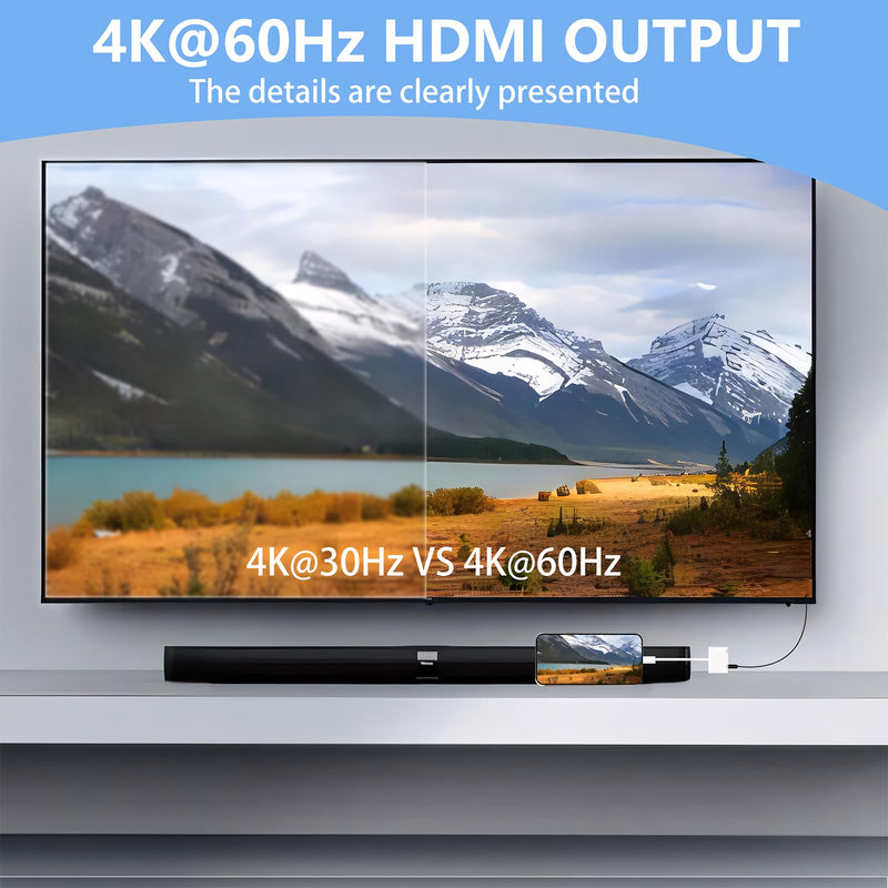 USB C to HDMI to iPhone 15 HDMI adapter to TV, 4K@60Hz USB C to HDMI Adapter with Charging Port, iPhone to HDMI to USB C Adapter Compatible for iPhone 16/15 Series/iPad Pro/Galaxy to HDTV Projector