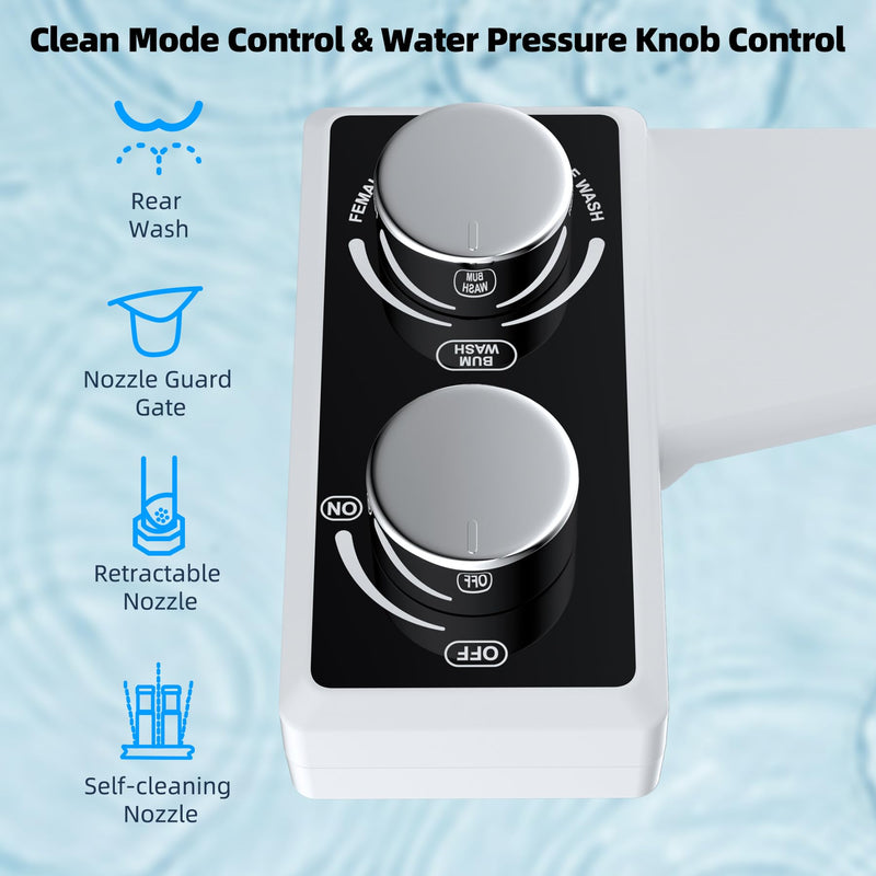 Hibbent Bidet Attachment for Toilet, Non-Electric Dual Nozzle for Frontal & Rear Wash, Adjustable Water Pressure Control, Fresh Water Bidet Toilet Seat, Self Cleaning Water Sprayer, Matte Black