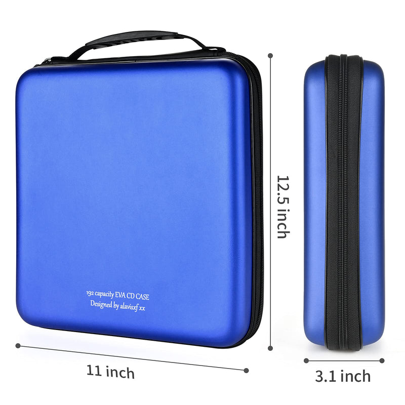 alavisxf xx CD Case, 192 Capacity EVA Protective Blu-ray DVD Case Portable Zipper CD Case Holder Disc Storage Organizer Wallet Bag for Car Home Travel (192 Capacity, Blue192)