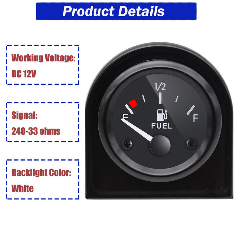 2" Fuel Level Gauge,12V Fuel Tank Meter E-1/2-F Pointer Meter 240-33ohm for Car RV Yacht Boat Motorcycle