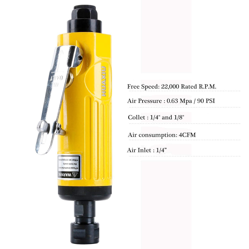 Air Die Grinder with 1/4"(6MM) and 1/8"(3MM) Collets, Pneumatic Die Grinder Kit, 22000 RPM Straight Grinder