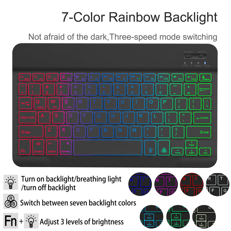 Case with Keyboard for Samsung Galaxy Tab A9 Plus 11 inch (SM-X210/X215/X216/X218),7 Color Rainbow Backlight Detachable Keyboard Magnetic Case with Pen Slot for Tablet A9+ 5G Black For Samsung Galaxy Tab A9+ 11 inch 2023 Black + Black