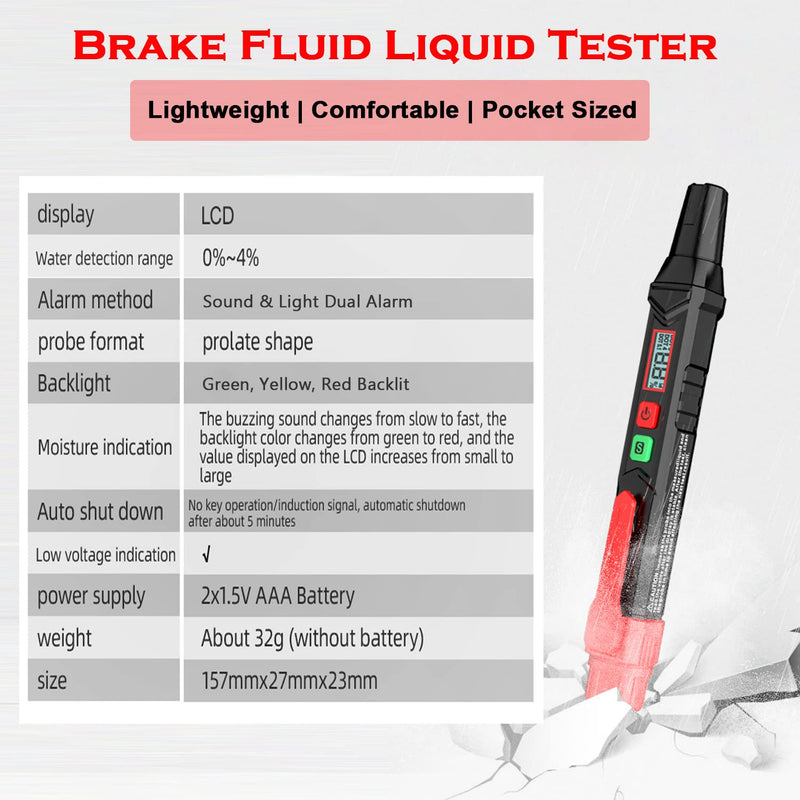 Brake Fluid Liquid Tester, Automotive Brake Fluid Content Detector, Vehicle Brake Diagnostic Testing Tool, Hydraulic Fluid Liquid Tester Pen Oil Moisture Tester Analyzer Meter for DOT3 DOT4 DOT5.1