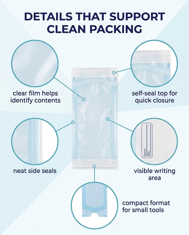 YUZNA 200x Disposable Sterilization Bags with SK Closure, 57x130mm, Self-Adhesive, Sterilization Bags for Autoclaves
