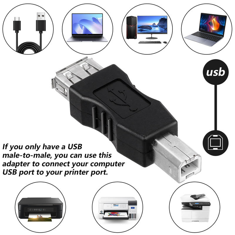 2 Pcs 2.0 A Female to USB B Male Printer Converter Connector Plug USB A to B Adapter Printer Adapter USB 2.0 AF/BM Adapter Type A Female to USB B Print Male Adapter Connector Converter Plug