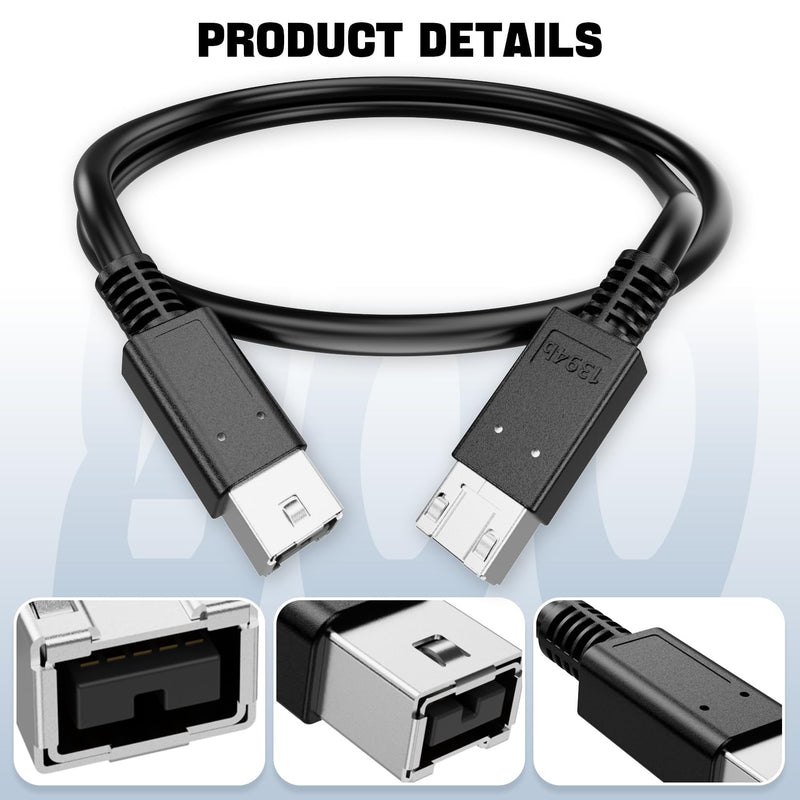 FireWire 800 IEEE 1394b 9pin to 9pin Cable, FireWire 800 (M/M) Male to Male Cord, Triple-Shielded 2FT, 9-9 Cord for PC, Digital Cameras MacBook Pro, Mac Mini, Audio Device