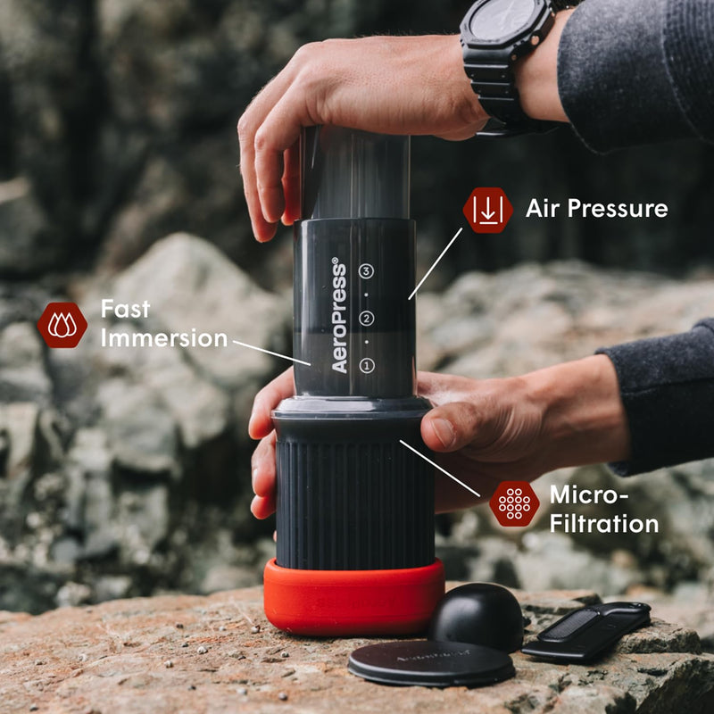AeroPress Go, Extra Small Portable Coffee Maker Kit, Travel, Hiking & Camping, All-in-One French Press, Pour-Over & Espresso Style Manual Brewer, 2 Min Brew Makes a Less Bitter, More Flavorful Cup Grey