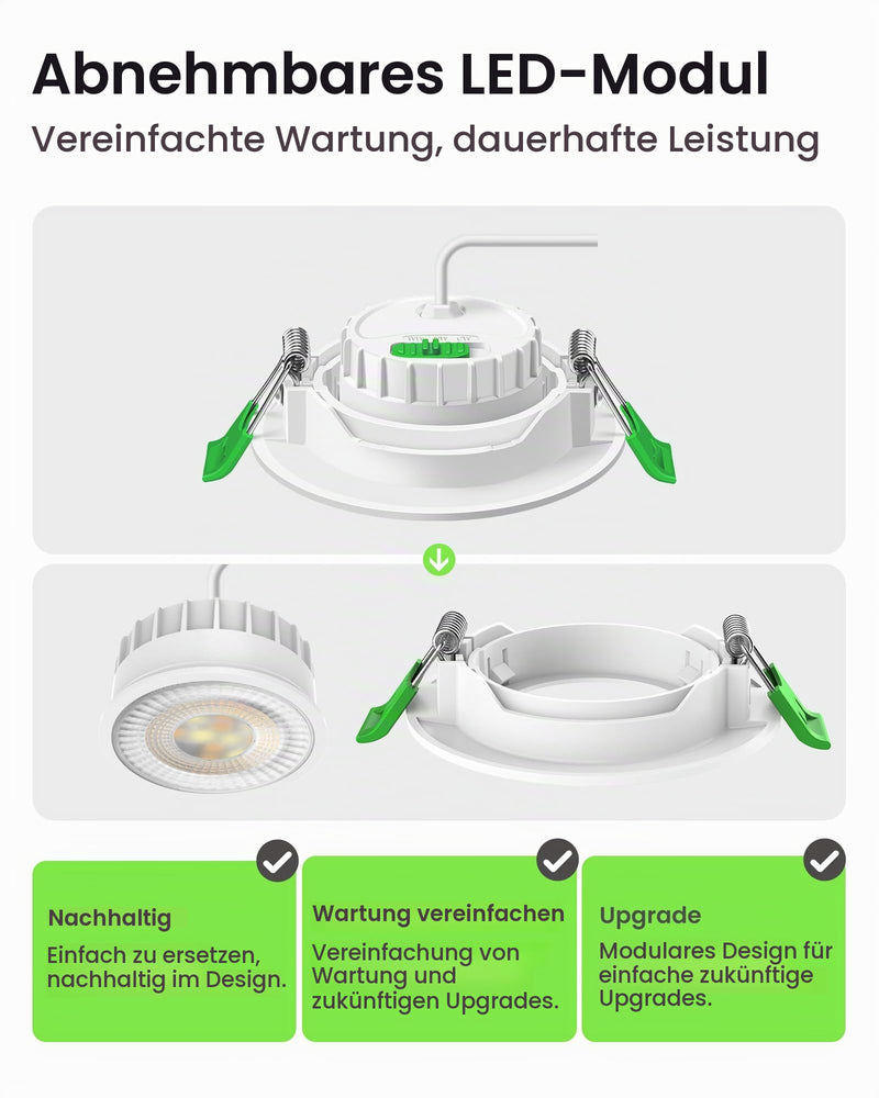 Alusso LED Recessed Spotlight 230 V Dimmable | 75-78mm 45° Tilt 6W 540lm, 3000K Warm White 4000K Neutral White 6500K Cool White for Kitchen, Height 1 inch, White, Set of 6 White, 3cct (3000/4000/6500k) Neigung Abnehmbar, Ø75-78mm Lochmass