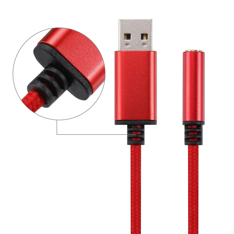 USB to 3.5 mm Jack Audio Headset Adapter Cable 0.6 Feet,External Stereo Sound Card Supported USB to TRRS 4-Pole aux Port Headphones, Compatible with Laptop,PC, Mac, PS4, Desktops etc (Red) Red
